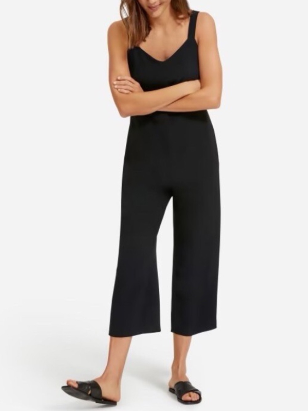 Everlane Japanes GoWeave Slip Jumpsuit Black Cropped Wide Leg Minimalist Size 12